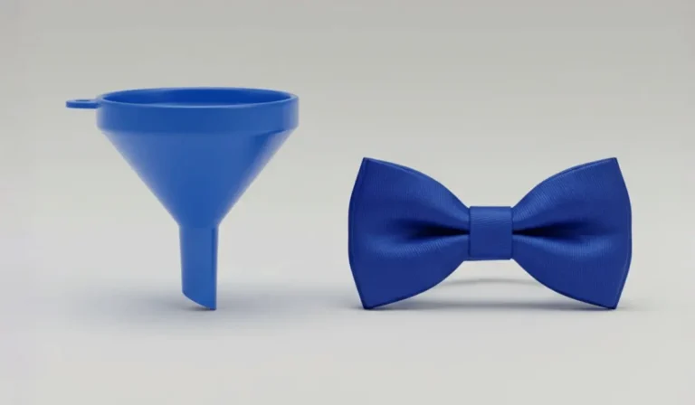 Embudo azul que representa en marketing funnel clasico y corbatin azul que representa el embudo de marketing tio bow tie.